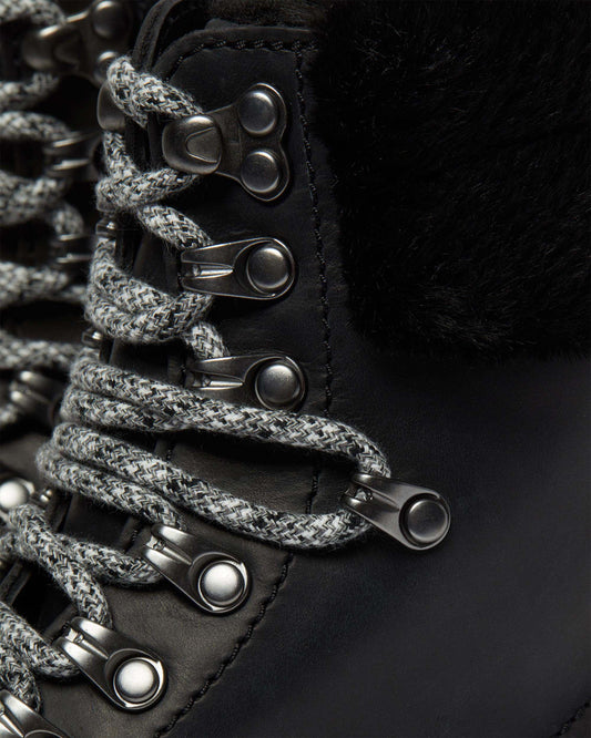 1460 Serena Collar Faux Fur Lined Lace Up Boots in Black