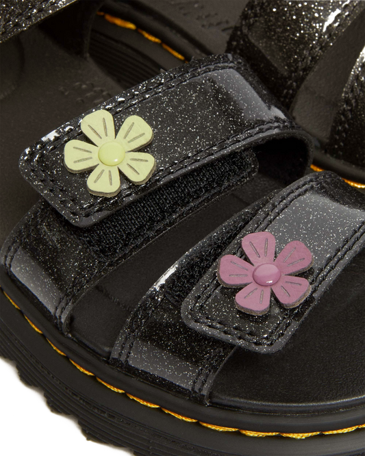 Junior Klaire Coated Glitter Velcro Sandals in Black+Multi