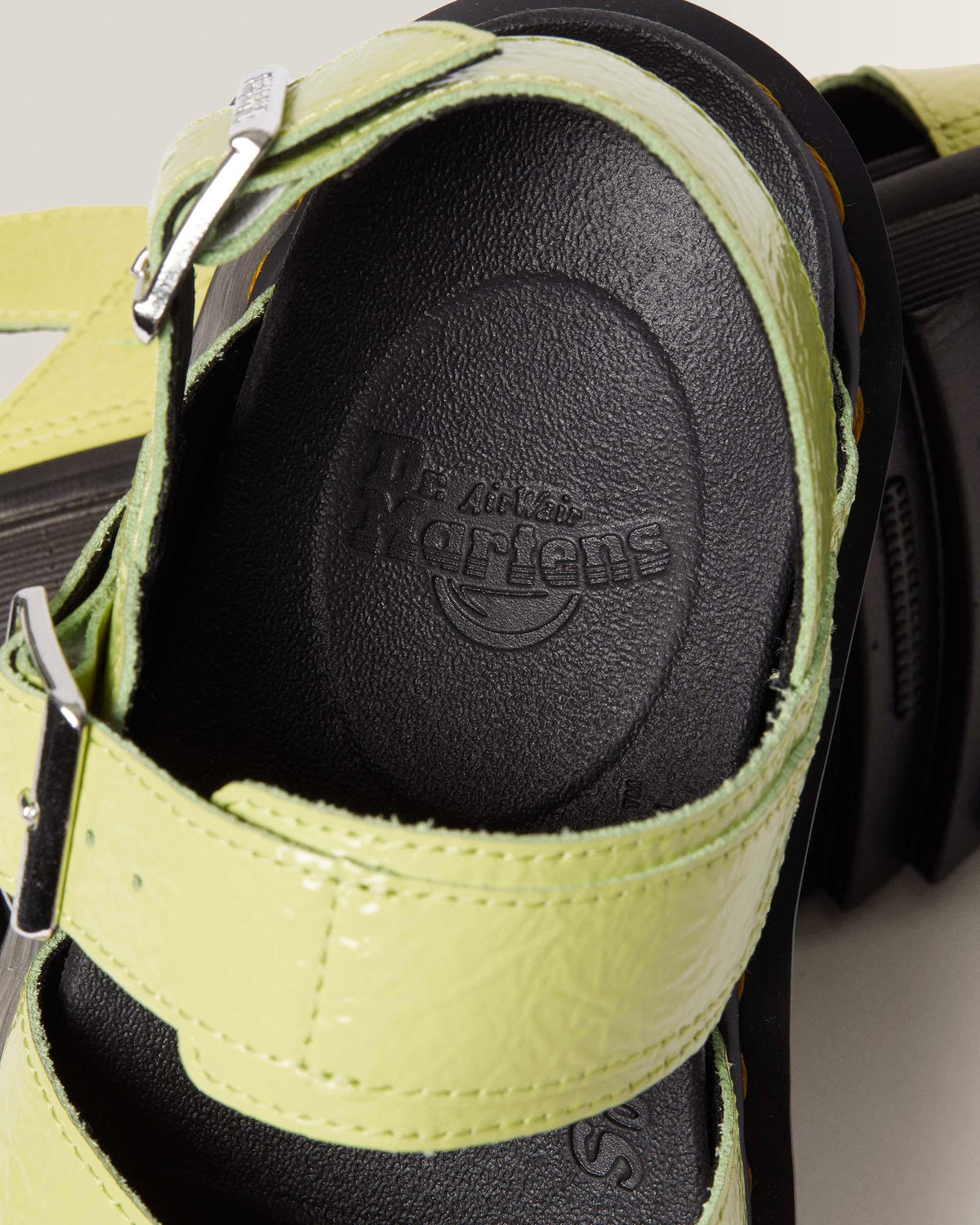 Voss II Distressed Patent Leather Sandals in Lime Green
