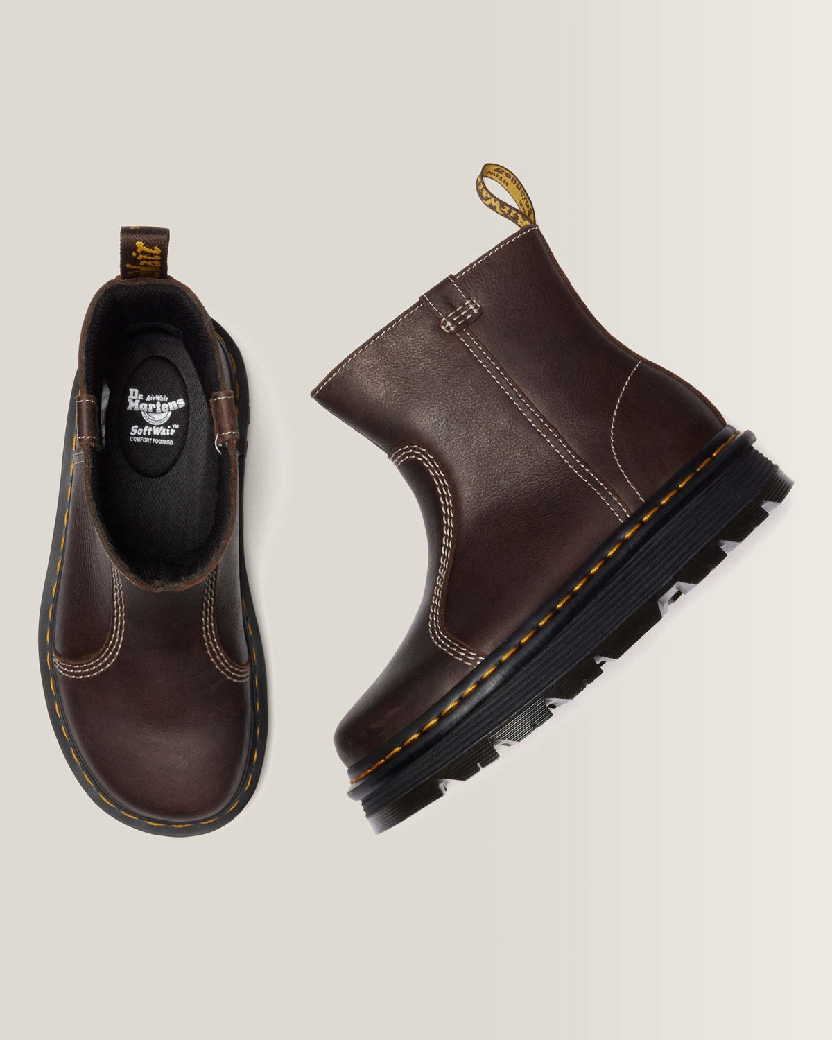 Zebzag Rigger Slip On Leather Boots in Dark Brown