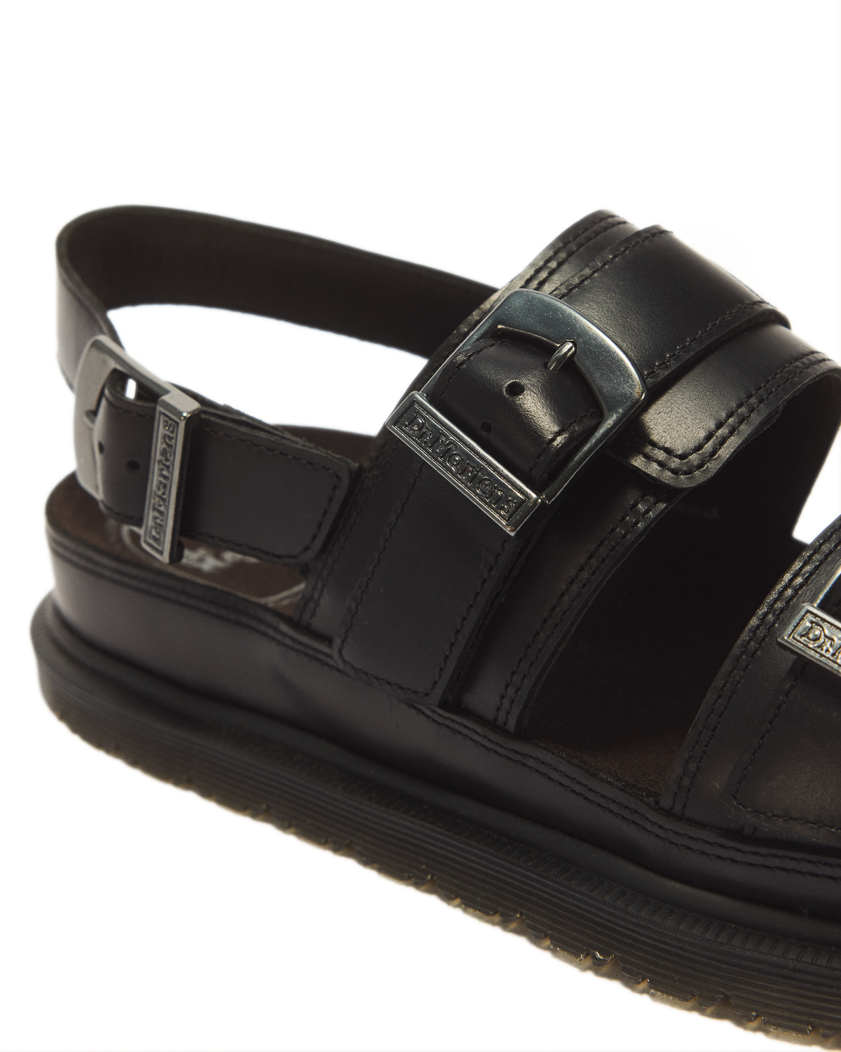 San Two Strap Leather Sandals in Black