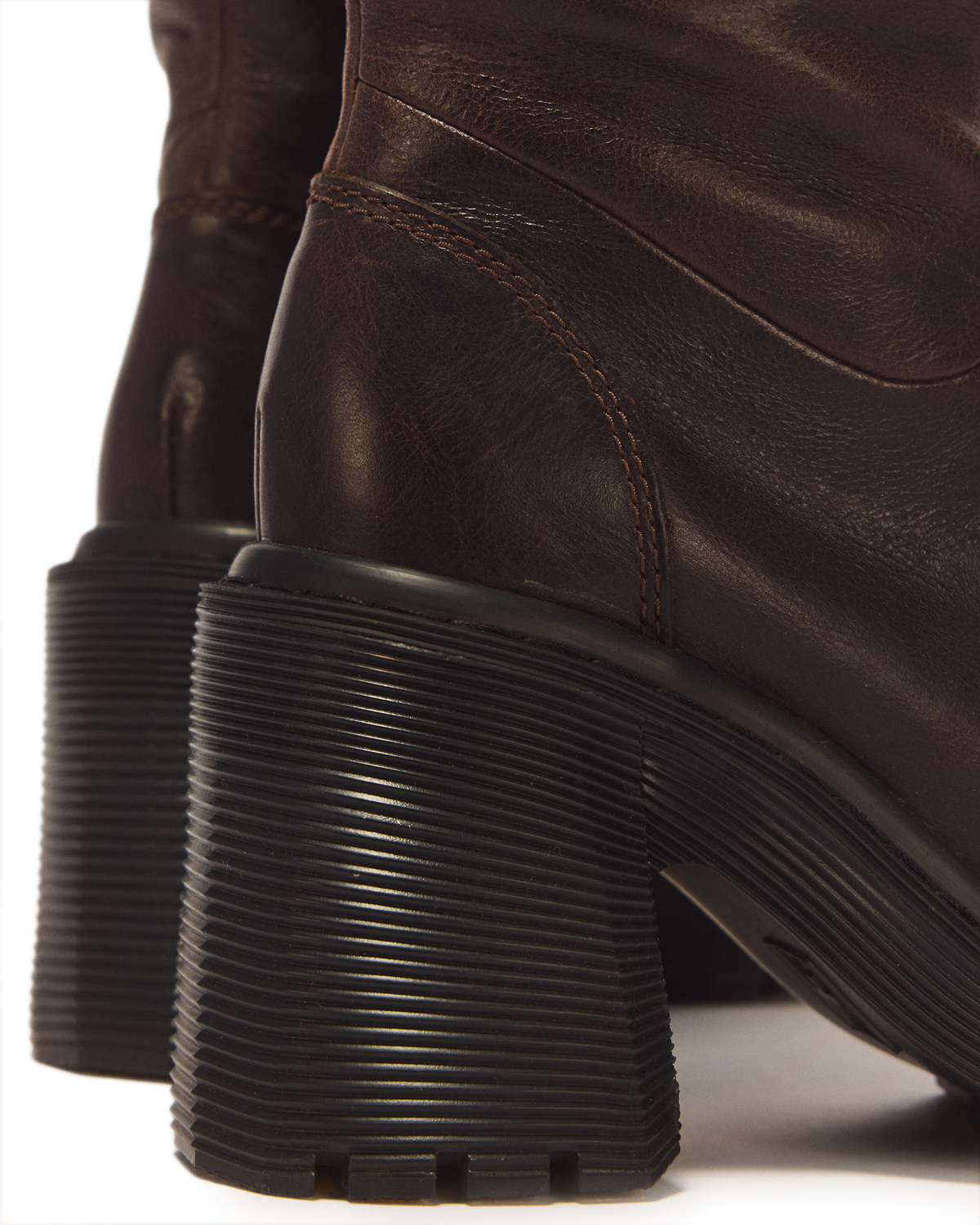 Kasey Kinsley Leather Knee High Heeled Boots in Dark Brown