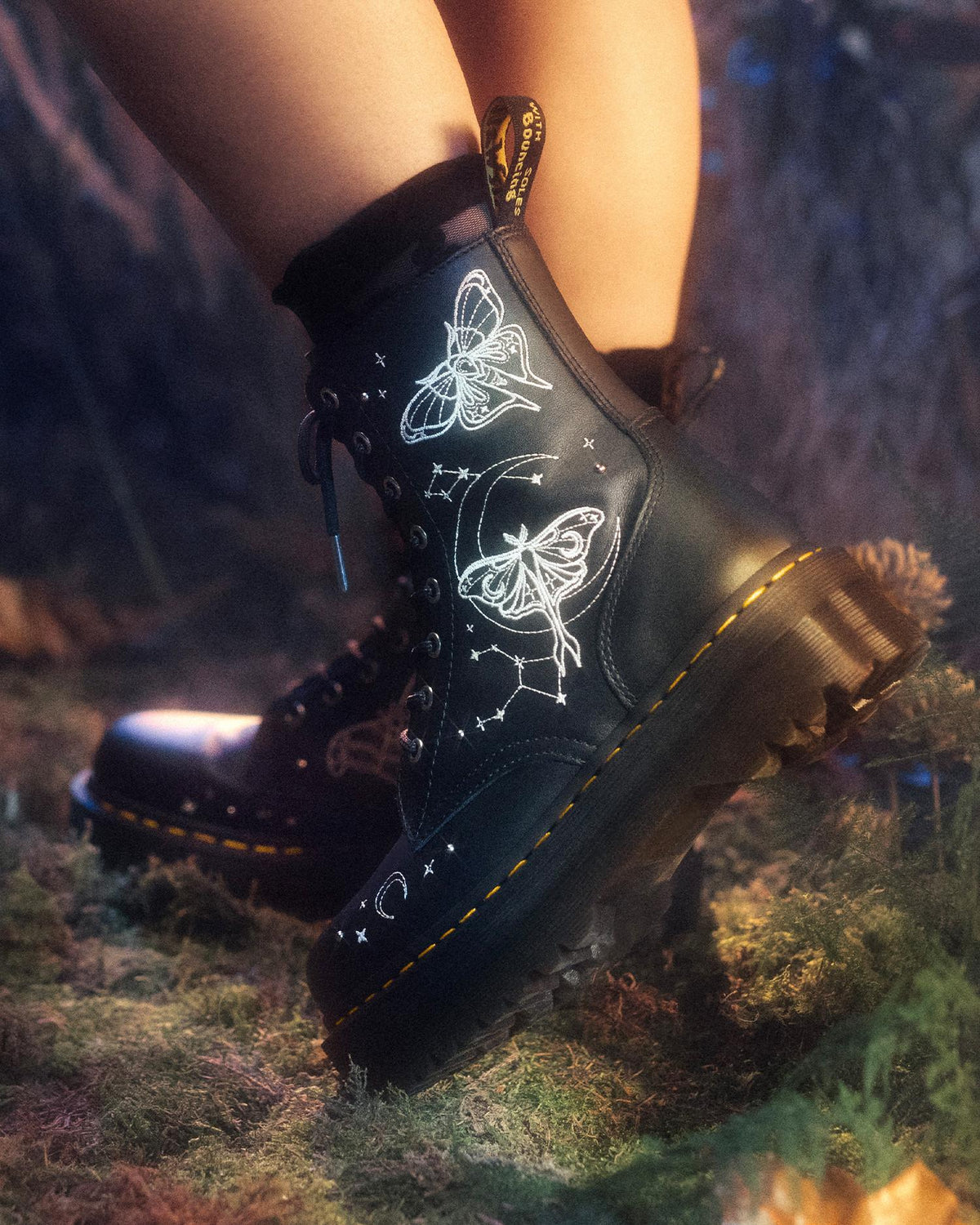 JADON CELESTIAL MOTH EMBROIDERED PLATFORM BOOT in Black