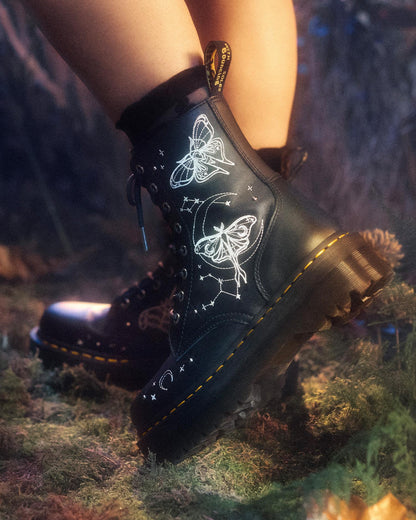 JADON CELESTIAL MOTH EMBROIDERED PLATFORM BOOT in Black
