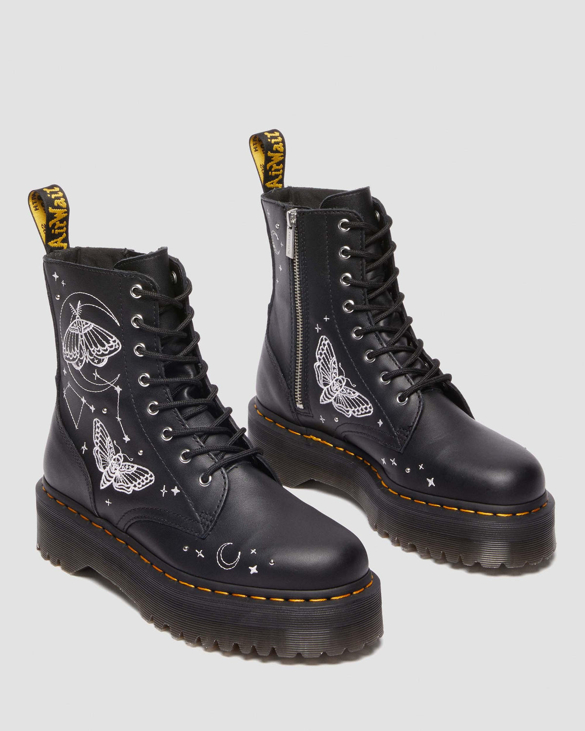 JADON CELESTIAL MOTH EMBROIDERED PLATFORM BOOT in Black