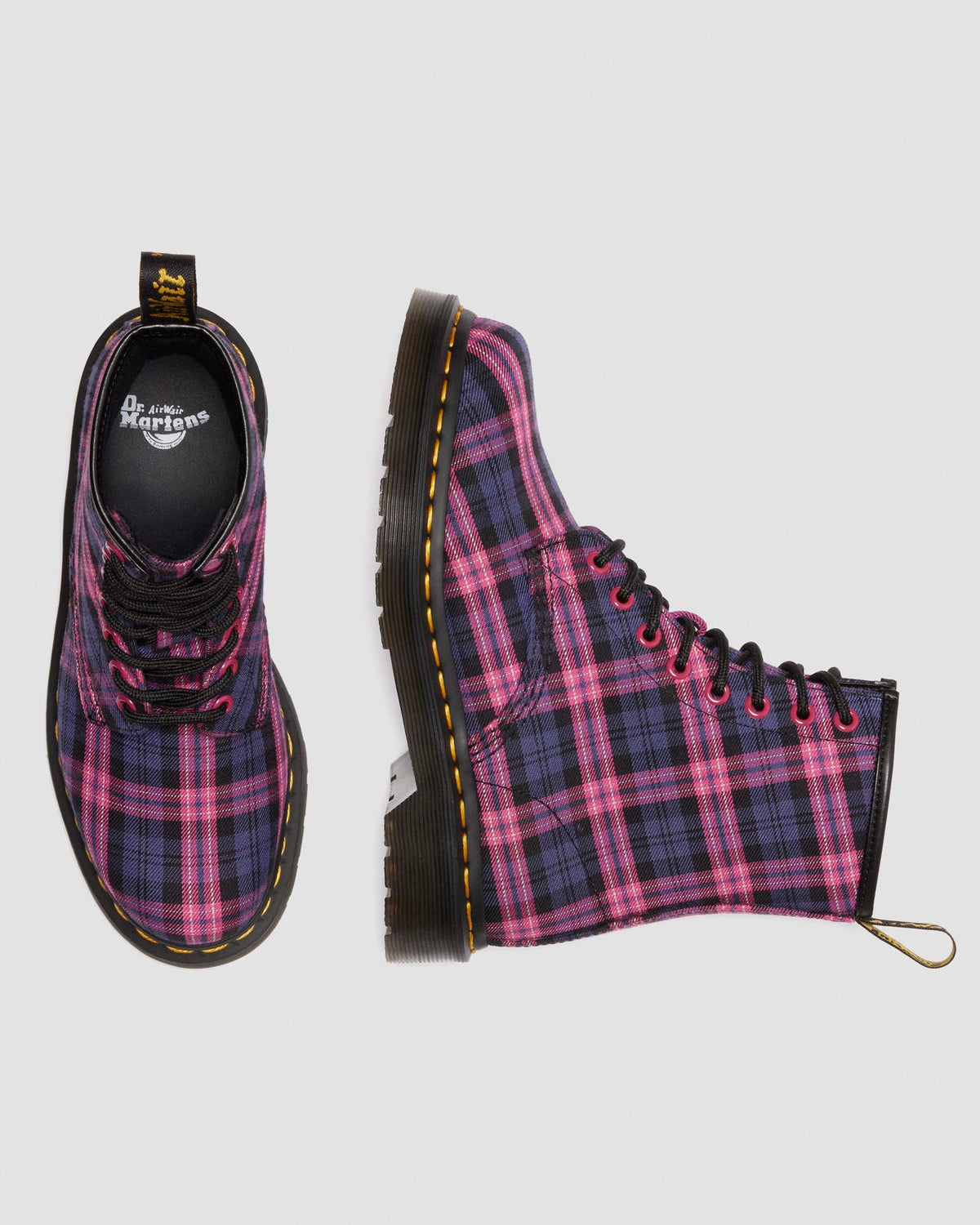 1460 Tartan Lace Up Boots in Pink Multi