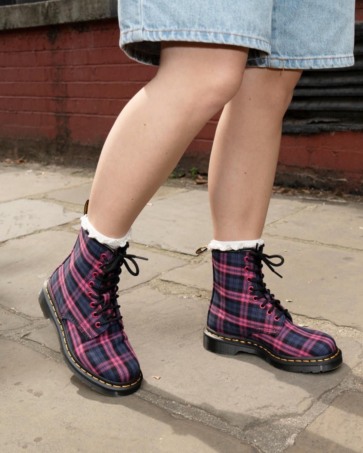 1460 Tartan Lace Up Boots in Pink Multi