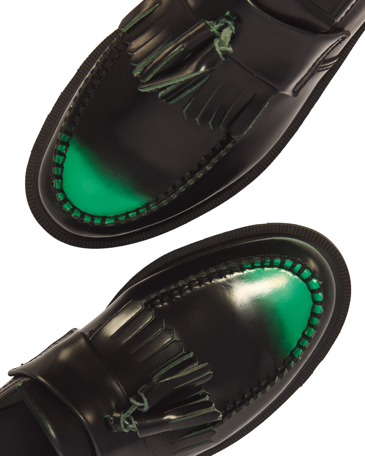Adrian Tassel Arcadia Rub Off Leather Loafers in Green