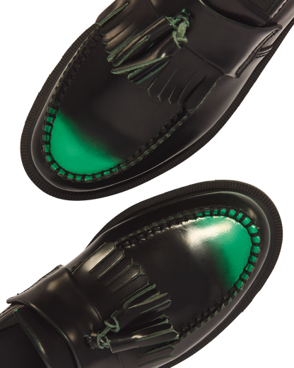Adrian Tassel Arcadia Rub Off Leather Loafers in Green