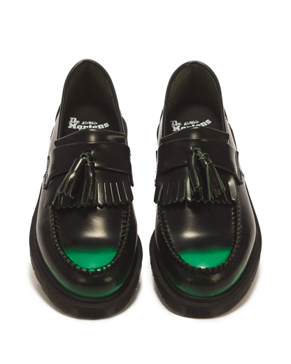 Adrian Tassel Arcadia Rub Off Leather Loafers in Green
