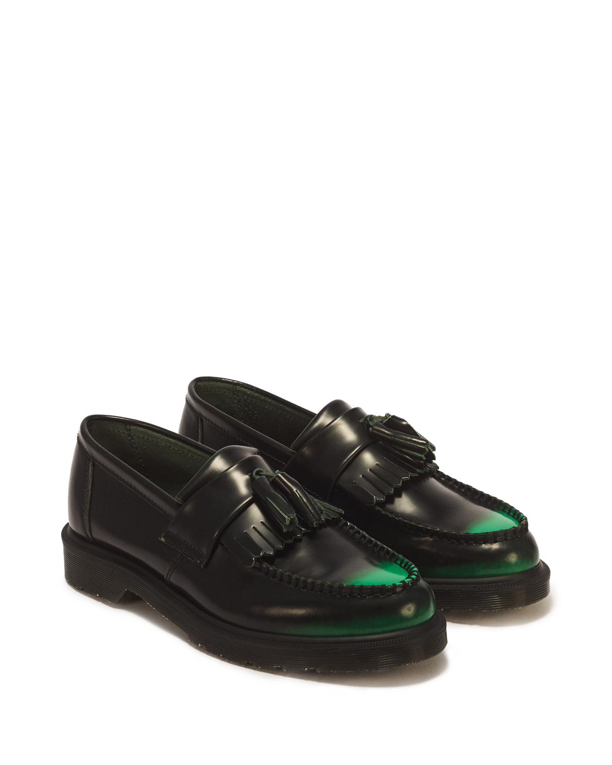 Adrian Tassel Arcadia Rub Off Leather Loafers in Green