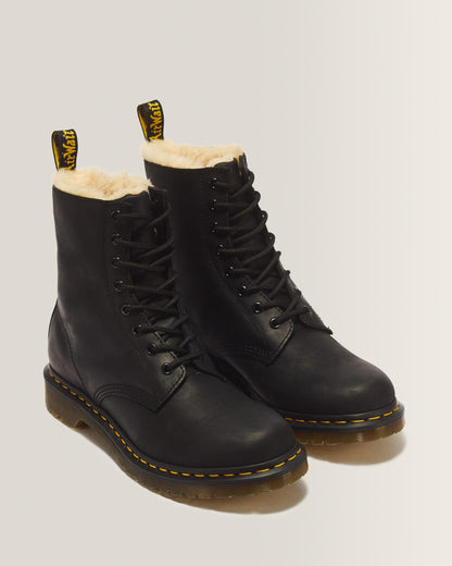 1460 Women's Faux Fur Lined Lace Up Boots in Black