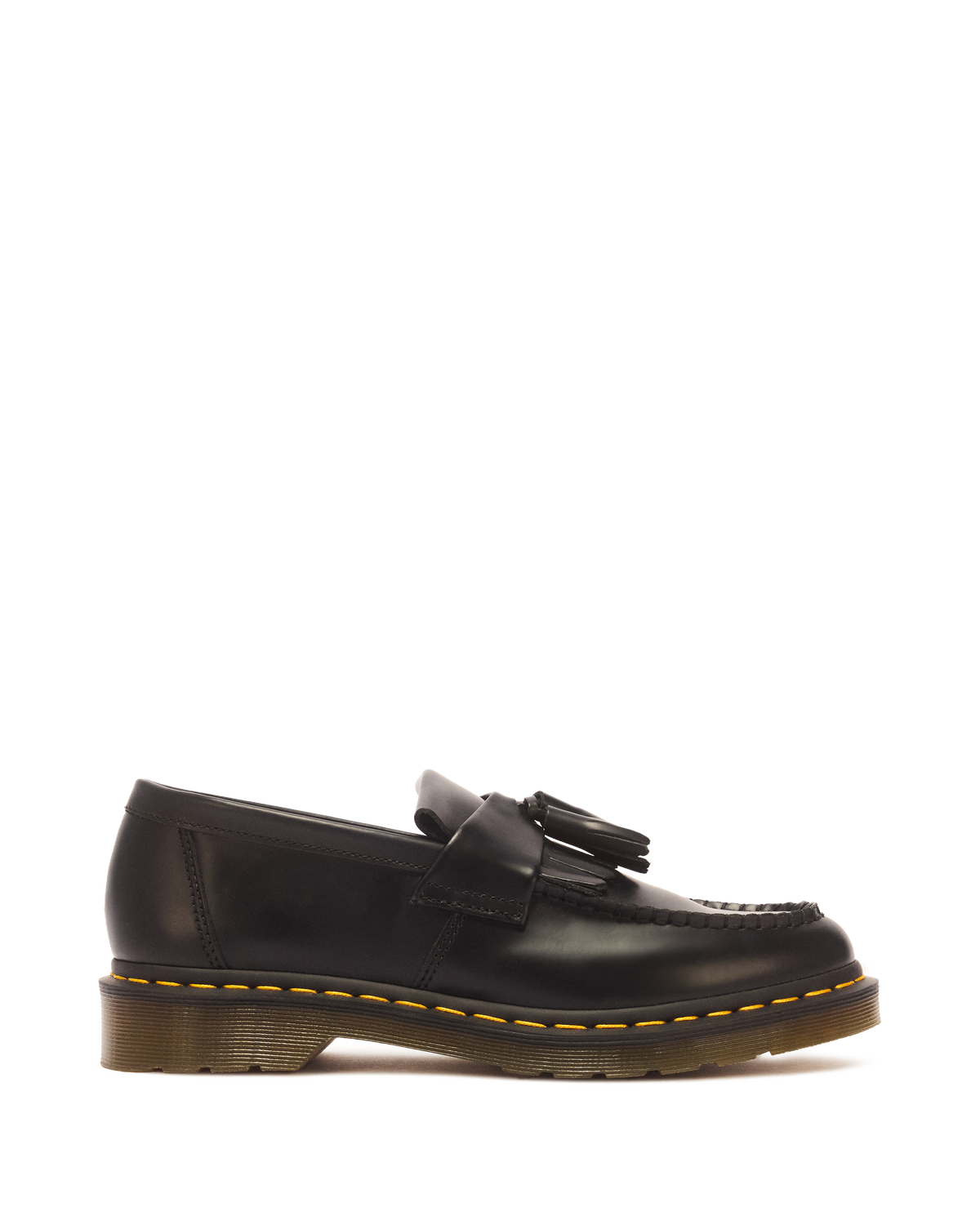 Adrian Yellow Stitch Leather Tassel Loafers in Black