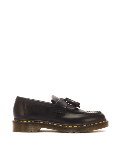 Adrian Yellow Stitch Leather Tassel Loafers in Black