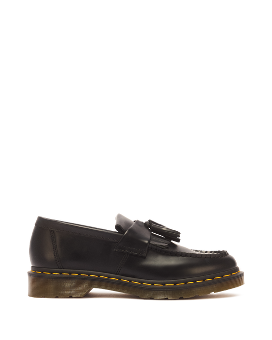 Adrian Yellow Stitch Leather Tassel Loafers in Black