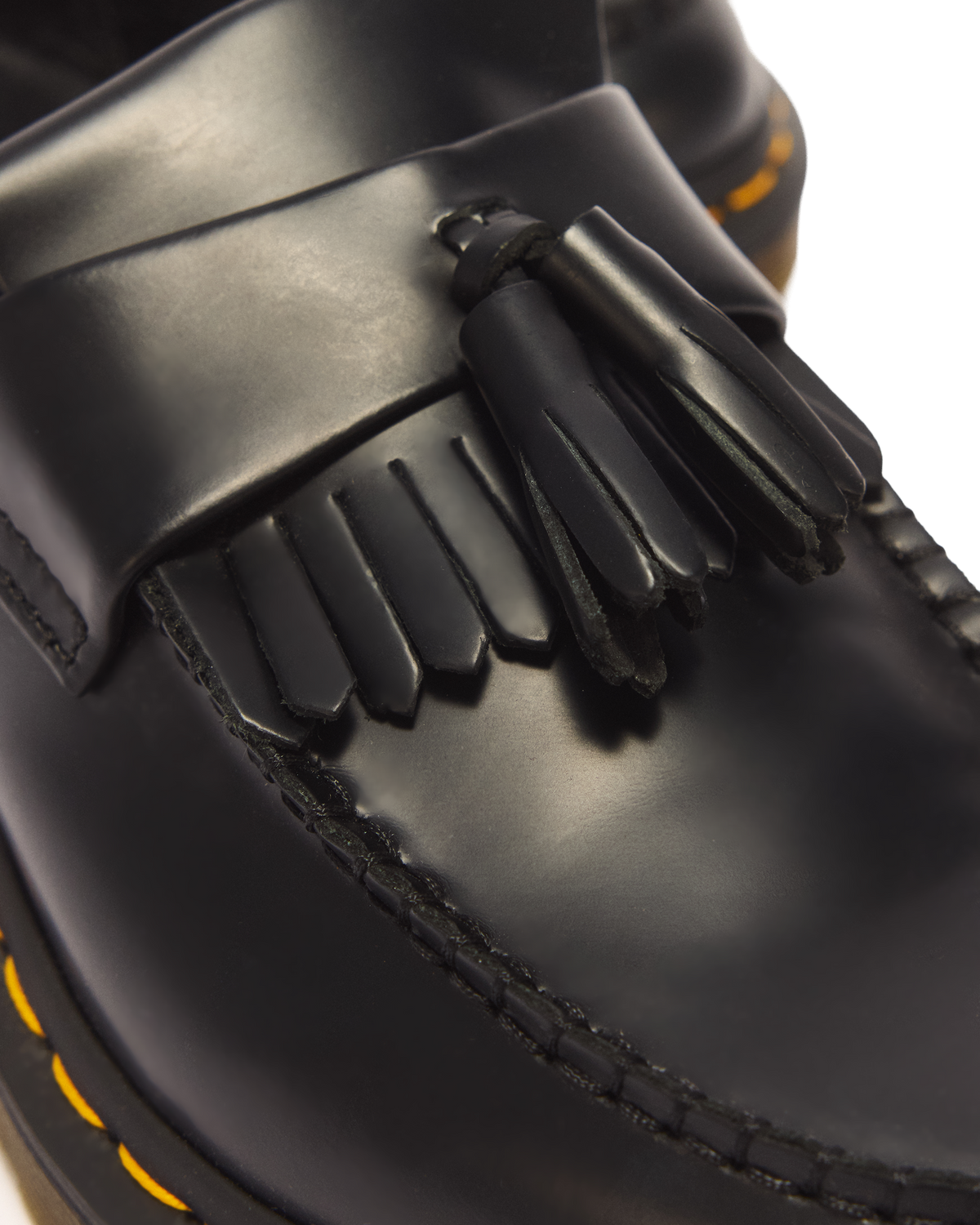 Adrian Yellow Stitch Leather Tassel Loafers in Black