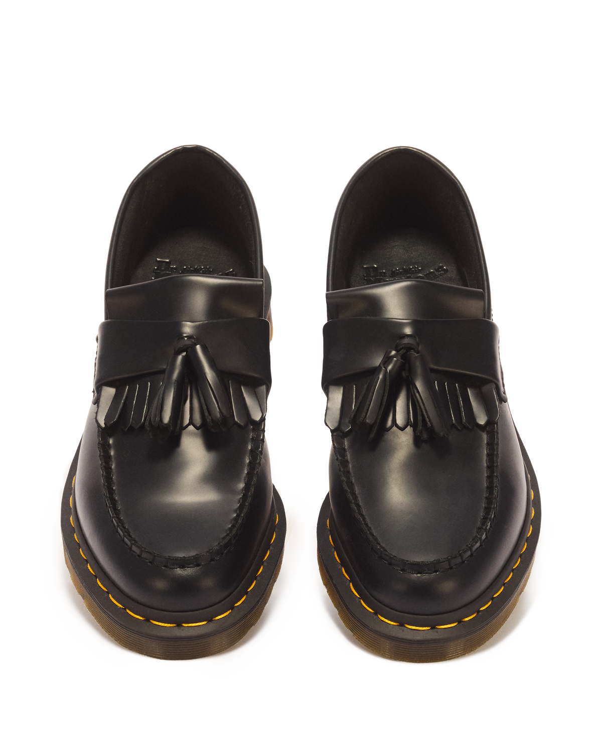 Adrian Yellow Stitch Leather Tassel Loafers in Black