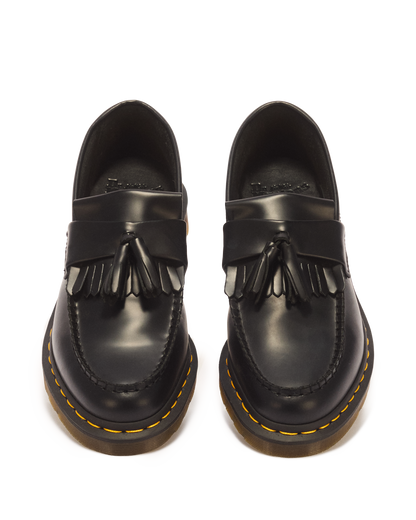 Adrian Yellow Stitch Leather Tassel Loafers in Black