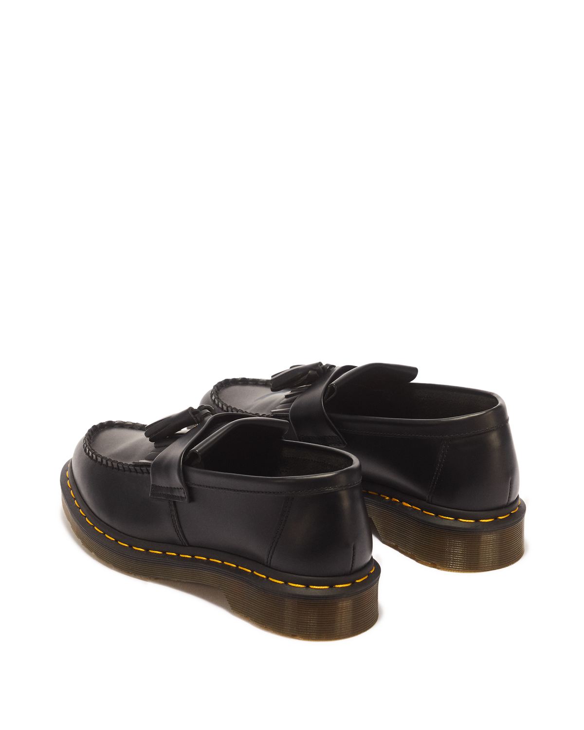Adrian Yellow Stitch Leather Tassel Loafers in Black