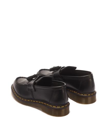 Adrian Yellow Stitch Leather Tassel Loafers in Black