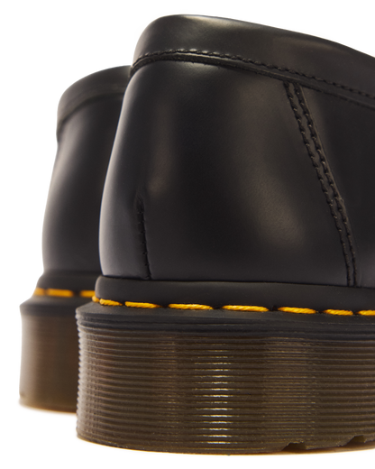 Adrian Yellow Stitch Leather Tassel Loafers in Black