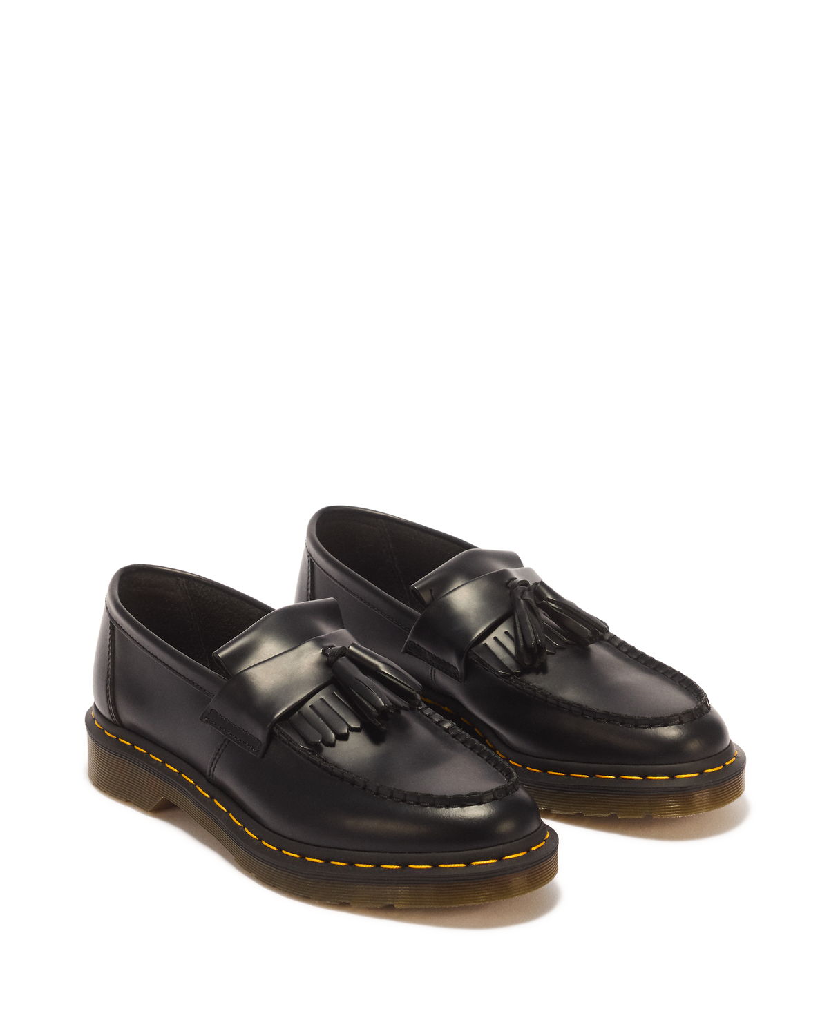 Adrian Yellow Stitch Leather Tassel Loafers in Black
