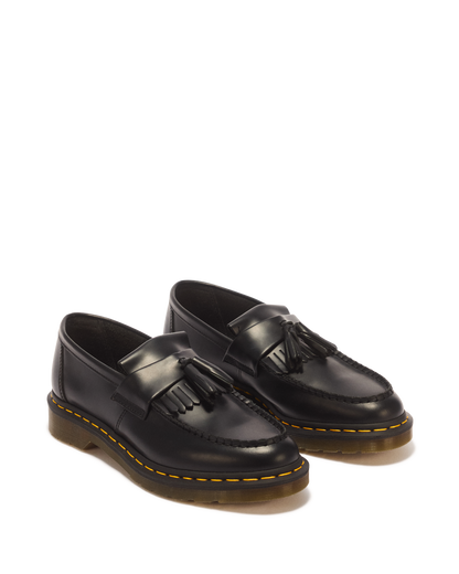 Adrian Yellow Stitch Leather Tassel Loafers in Black