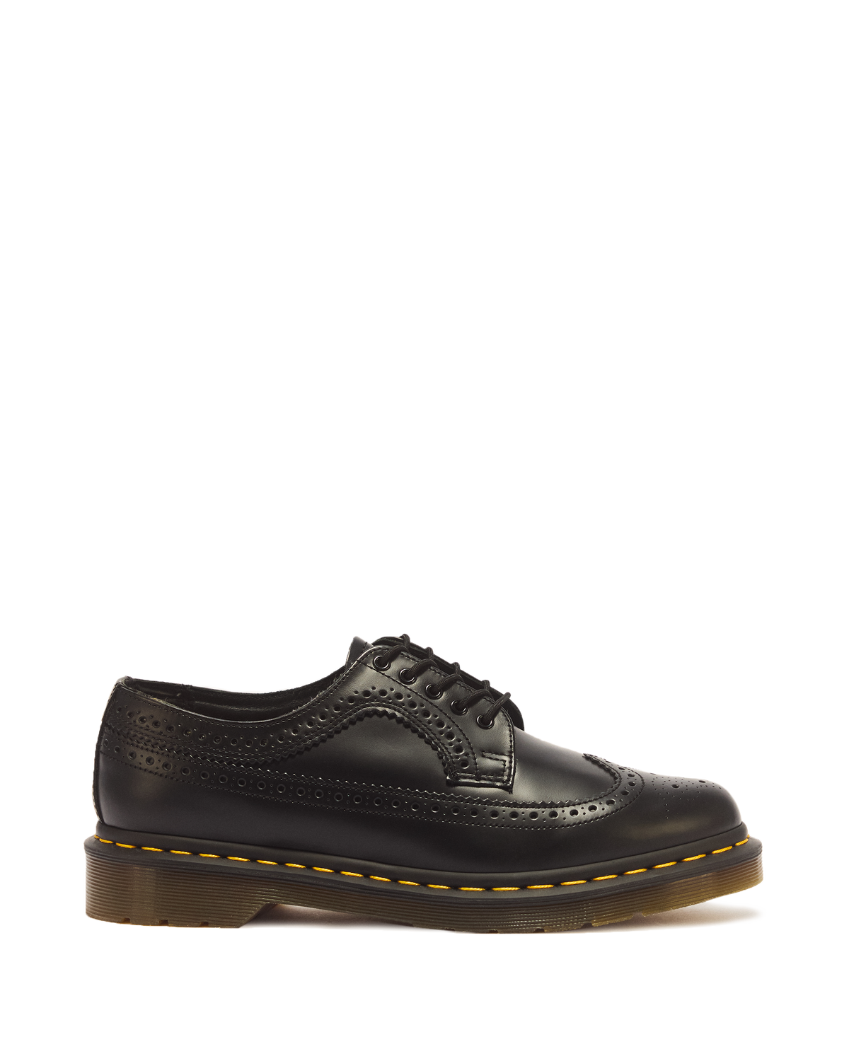 3989 Yellow Stitch Smooth Leather Brogue Shoes in Black