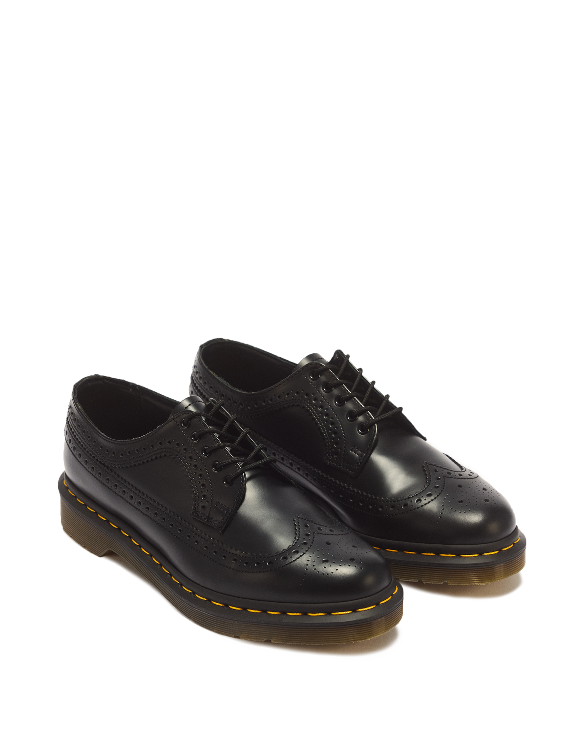 3989 Yellow Stitch Smooth Leather Brogue Shoes in Black