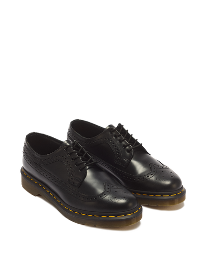 3989 Yellow Stitch Smooth Leather Brogue Shoes in Black