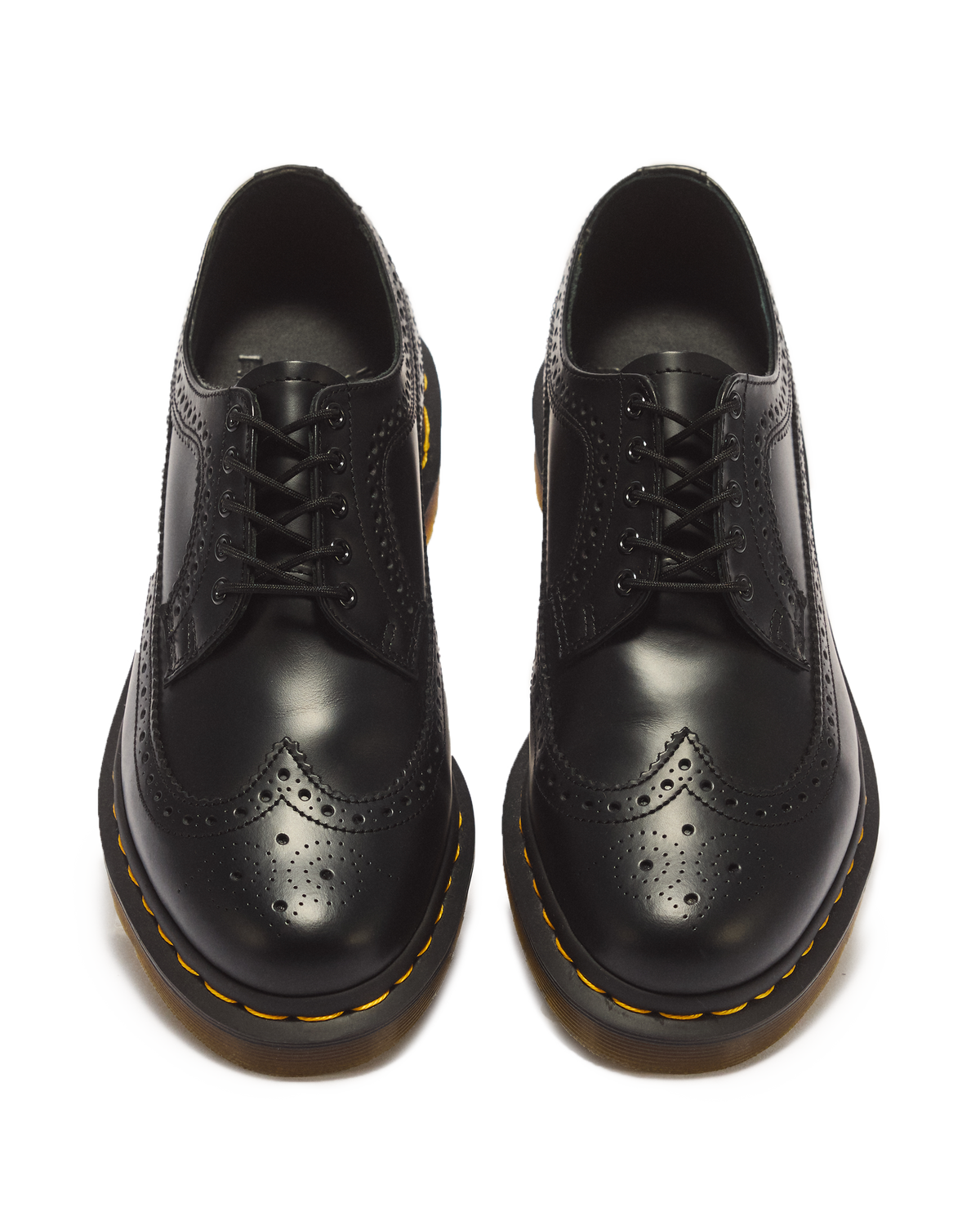 3989 Yellow Stitch Smooth Leather Brogue Shoes in Black