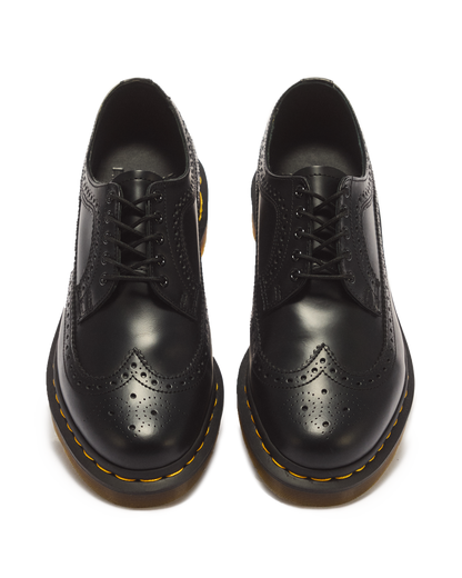 3989 Yellow Stitch Smooth Leather Brogue Shoes in Black