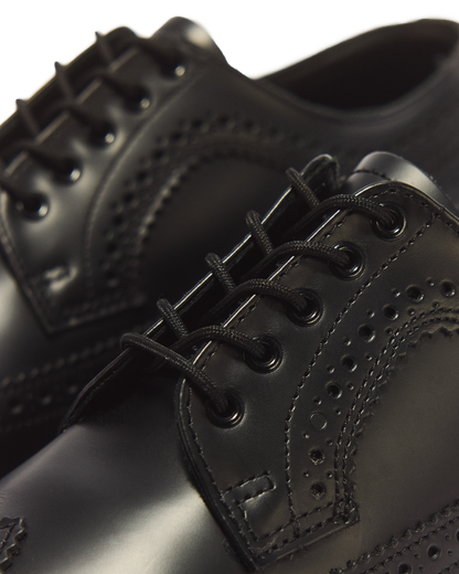 3989 Yellow Stitch Smooth Leather Brogue Shoes in Black