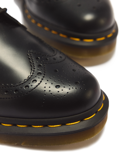 3989 Yellow Stitch Smooth Leather Brogue Shoes in Black