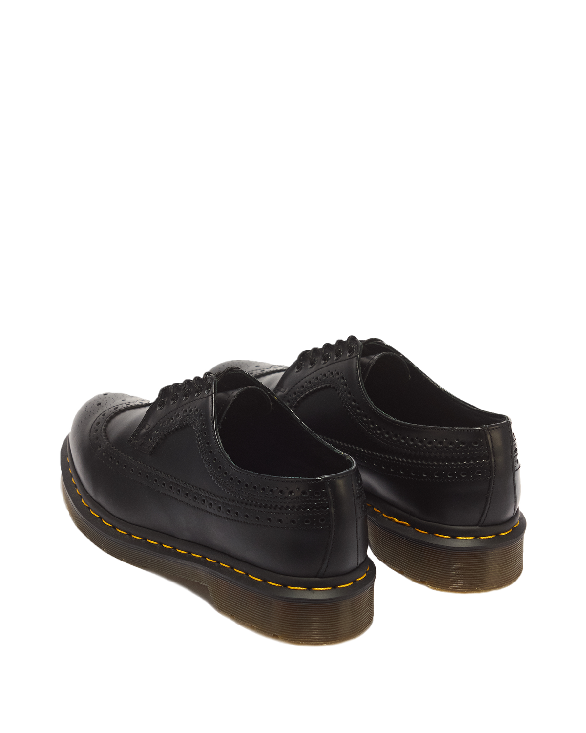 3989 Yellow Stitch Smooth Leather Brogue Shoes in Black
