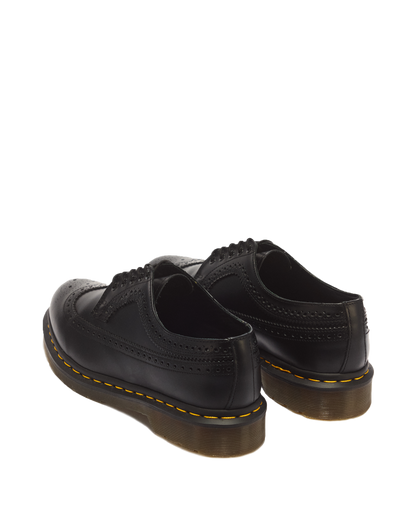 3989 Yellow Stitch Smooth Leather Brogue Shoes in Black