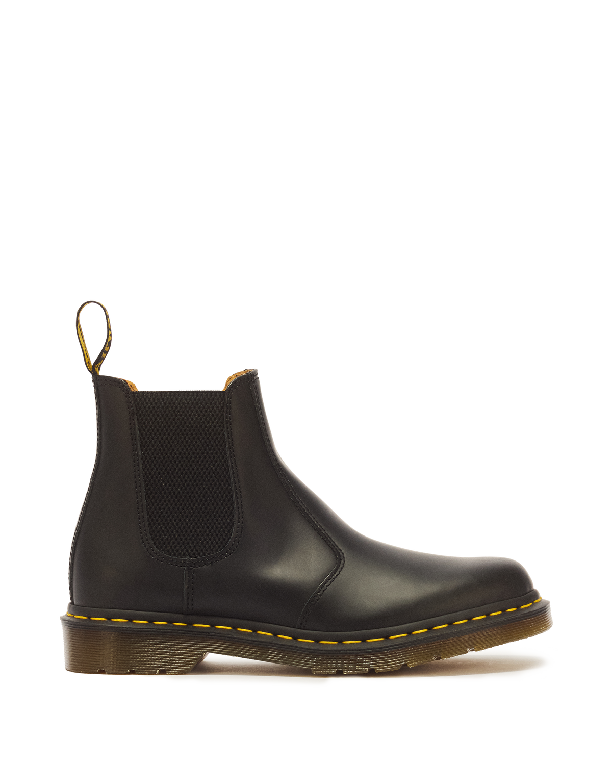 2976 Yellow Stitch Smooth Leather Chelsea Boots in Black