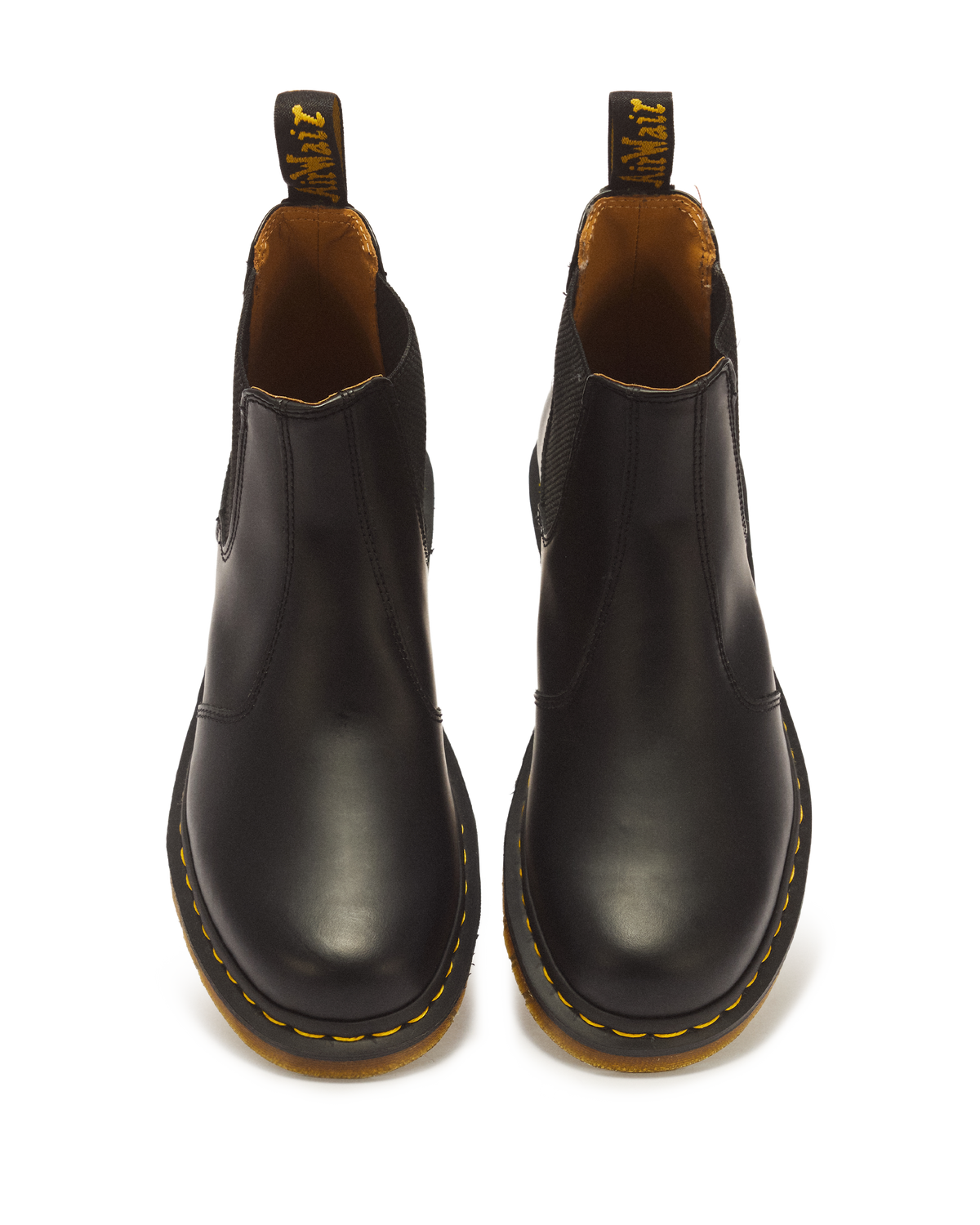 2976 Yellow Stitch Smooth Leather Chelsea Boots in Black