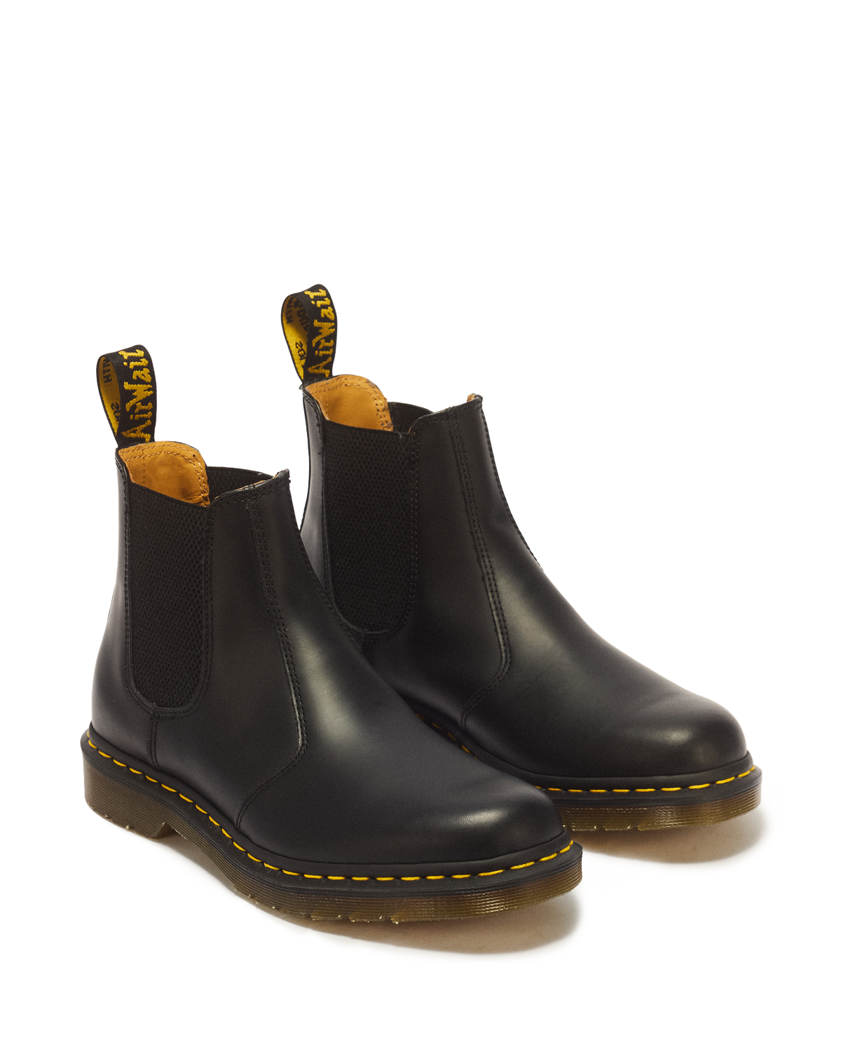 2976 Yellow Stitch Smooth Leather Chelsea Boots in Black