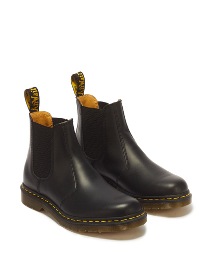 2976 Yellow Stitch Smooth Leather Chelsea Boots in Black