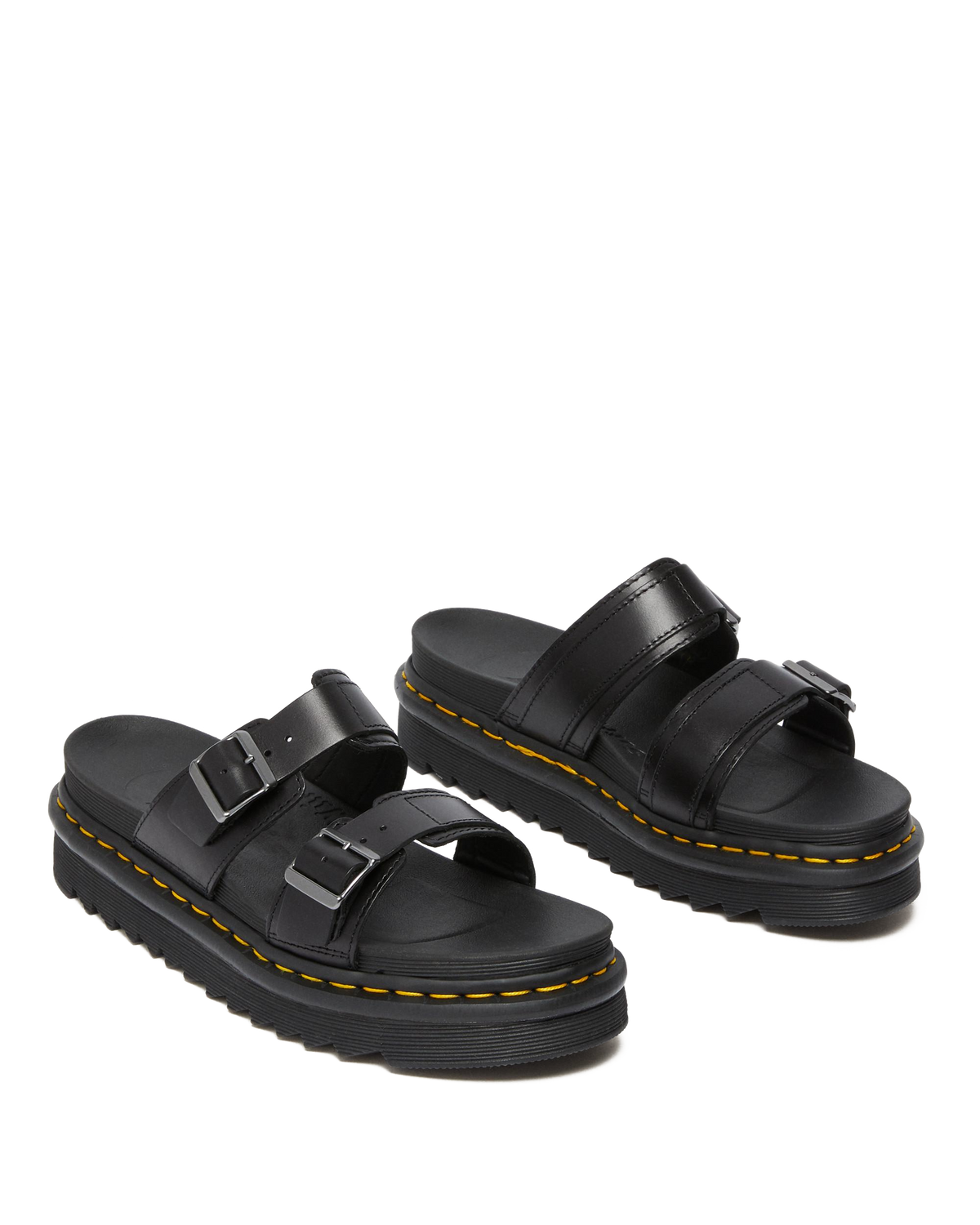 Myles Brando Leather Buckle Slide Sandals in Black Brando