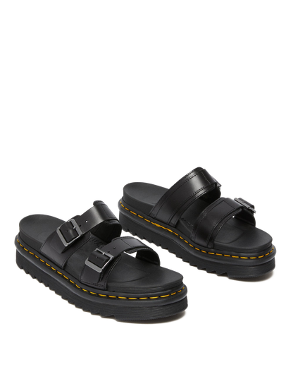 Myles Brando Leather Buckle Slide Sandals in Black Brando