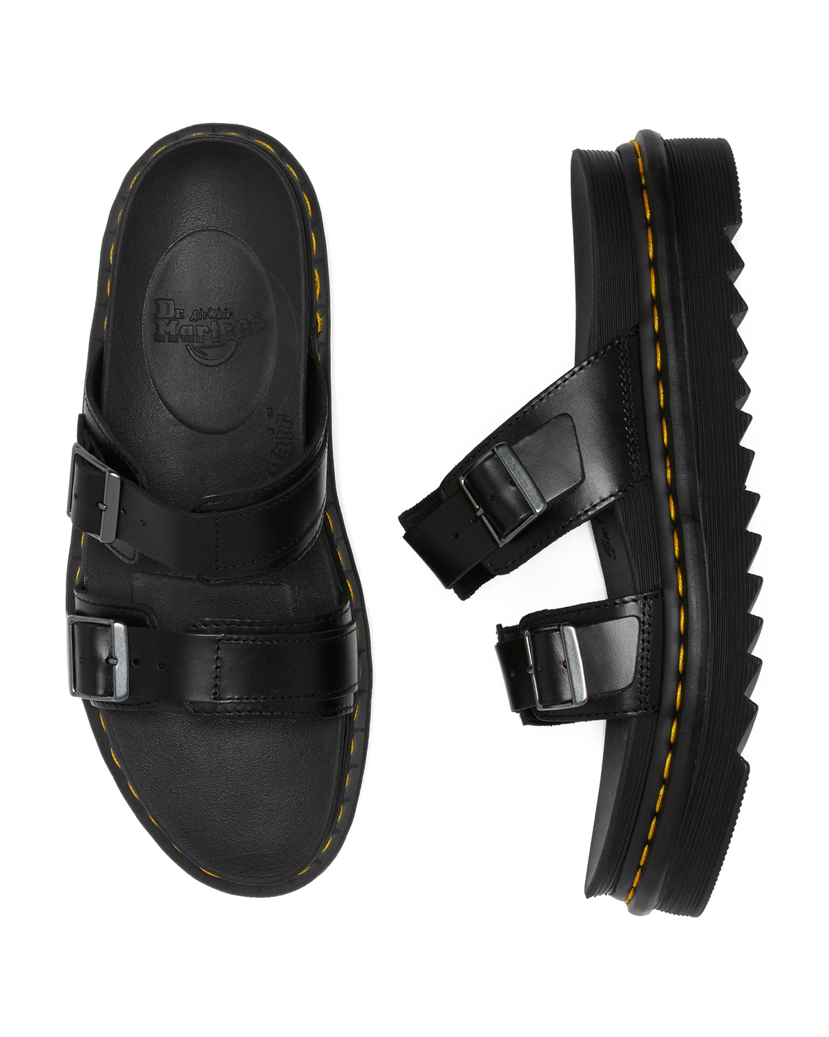 Myles Brando Leather Buckle Slide Sandals in Black Brando