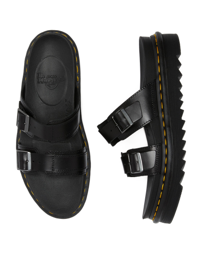 Myles Brando Leather Buckle Slide Sandals in Black Brando