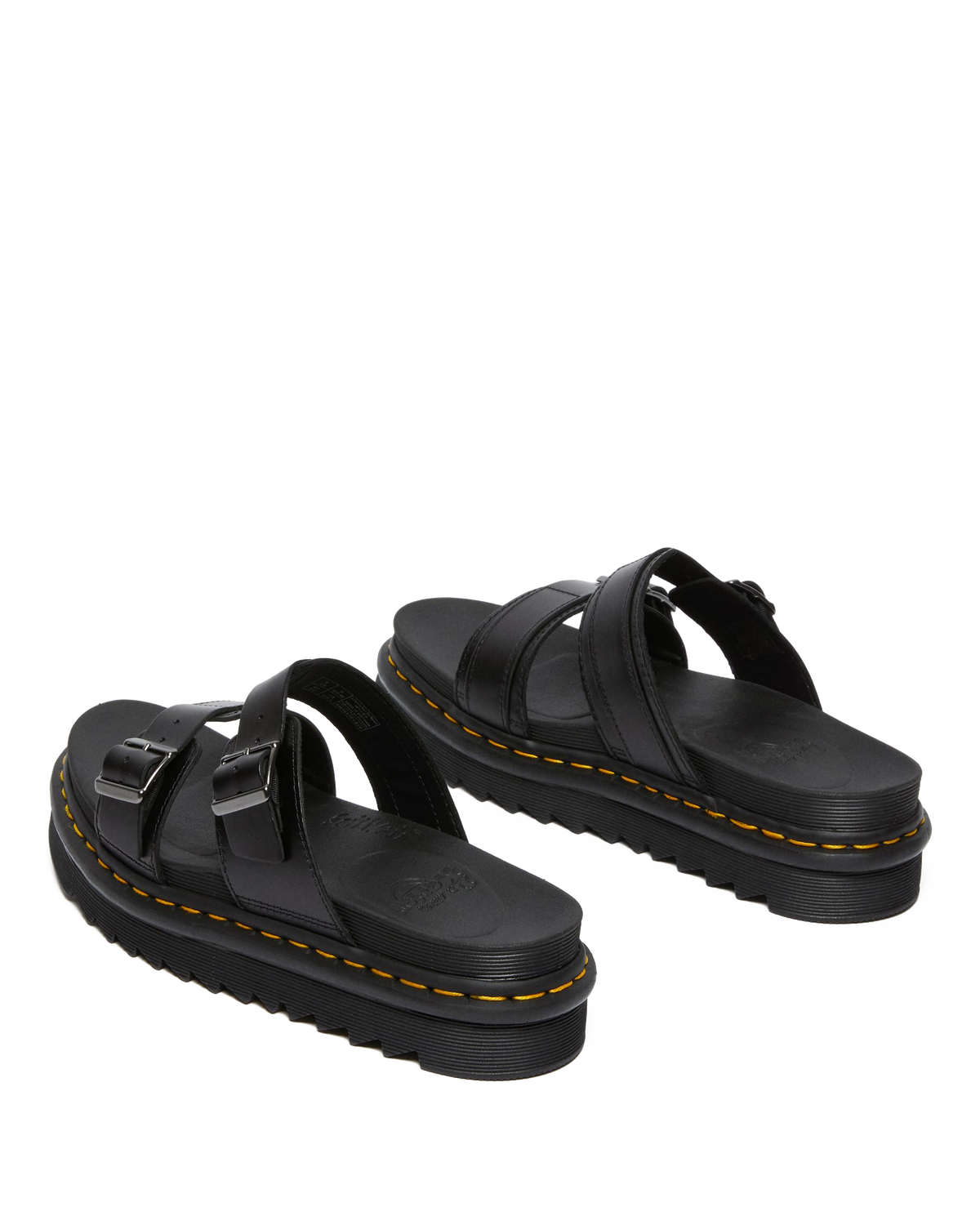Myles Brando Leather Buckle Slide Sandals in Black Brando