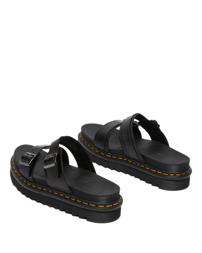 Myles Brando Leather Buckle Slide Sandals in Black Brando