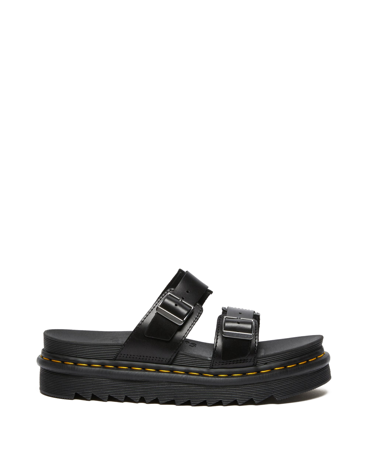 Myles Brando Leather Buckle Slide Sandals in Black Brando