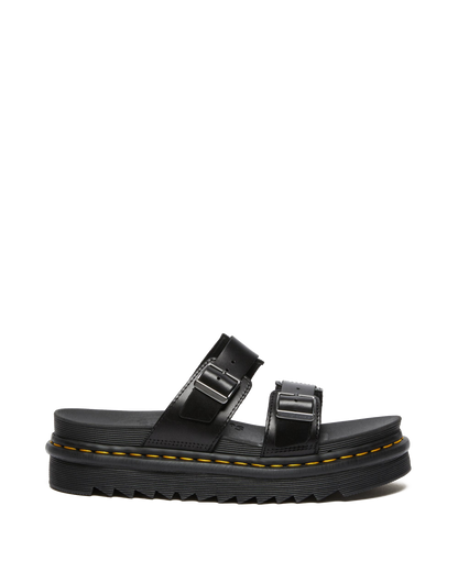 Myles Brando Leather Buckle Slide Sandals in Black Brando