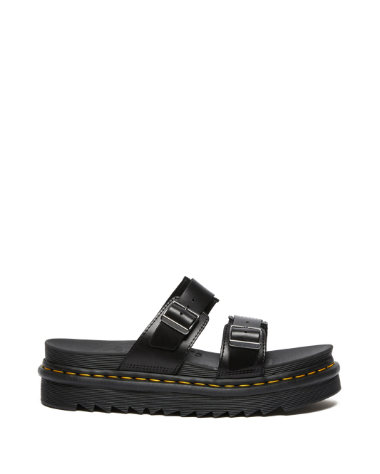 Myles Brando Leather Buckle Slide Sandals in Black Brando