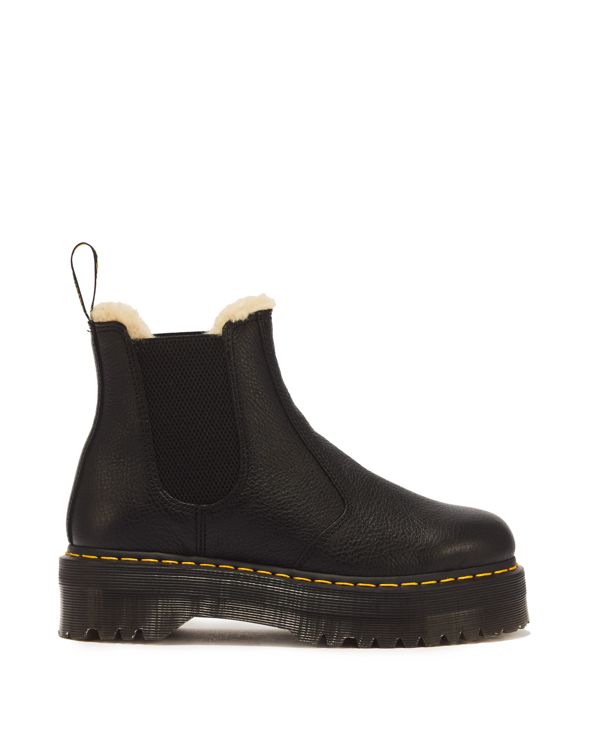 2976 Faux Fur Lined Platform Chelsea Boots in Black